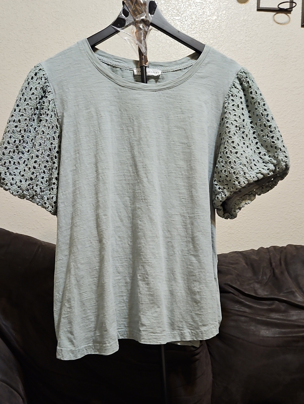 Jane and Delancey Sage Eyelet Puff Sleeve Tee